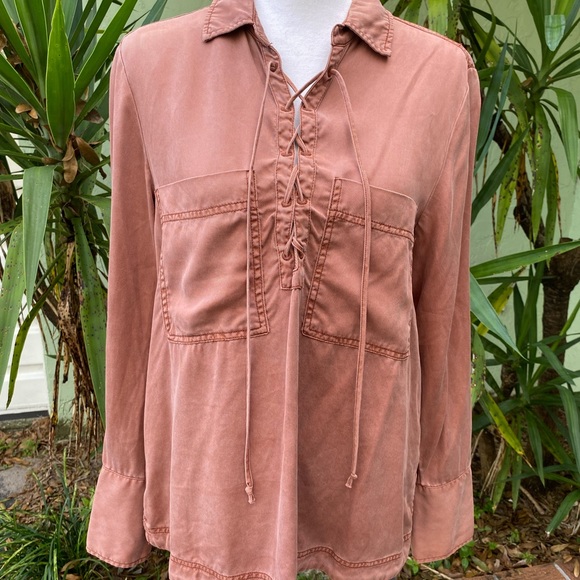 Free People Lace Up Rust Shirt - Picture 9 of 11